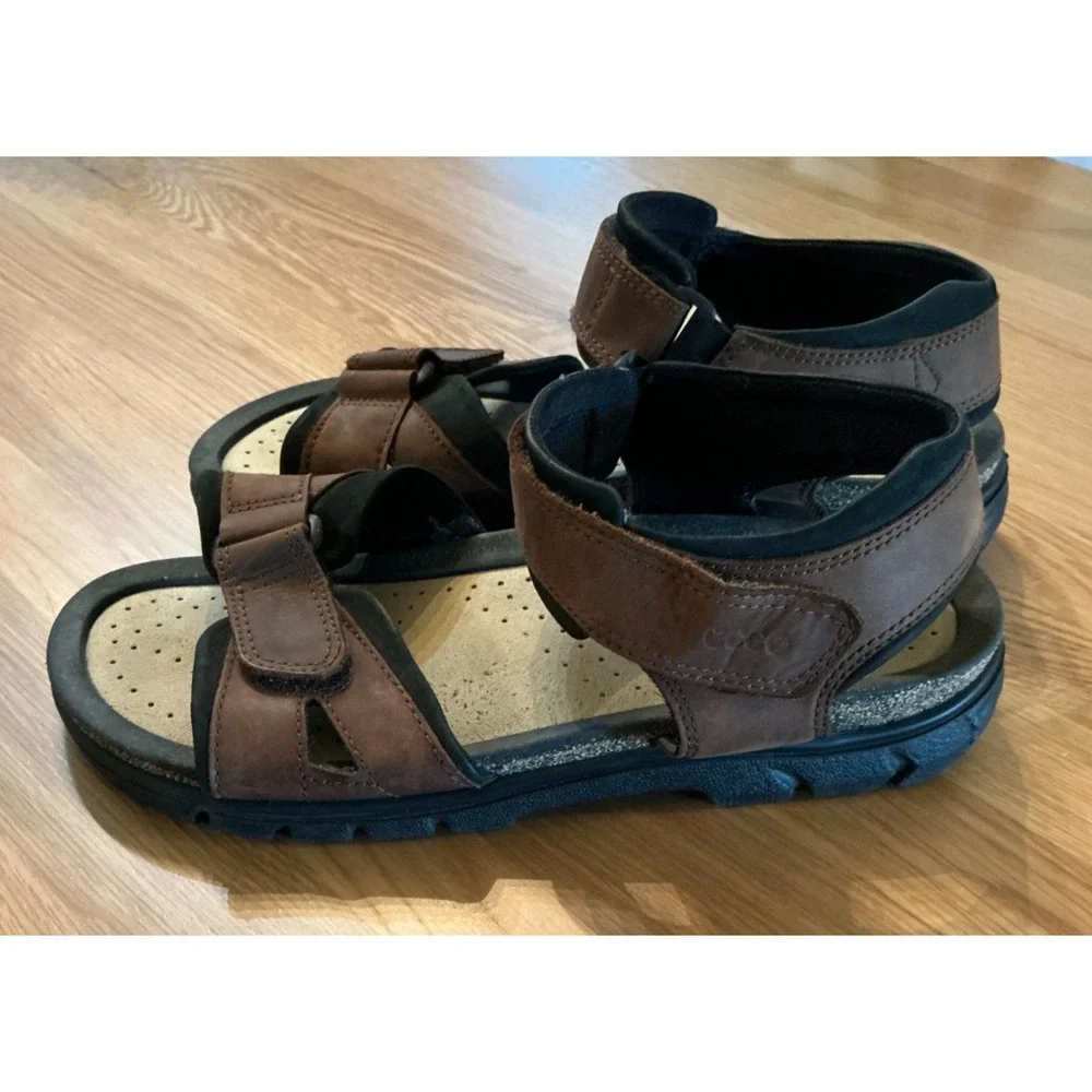 Ecco Men's Leather Sandals Size 45 Brown Cork Footbed Comfort‎ Walking